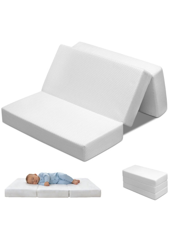 فتيرلي فراش الطفل القابل للطي 96x66x10cm - فراش سرير الطفل مع رغوة الذاكرة 2cm و 8cm الإسفنجة ، غطاء قابل للإزالة مقاوم للماء ، قاع غير انزلاق سرير الطفل - Image 1